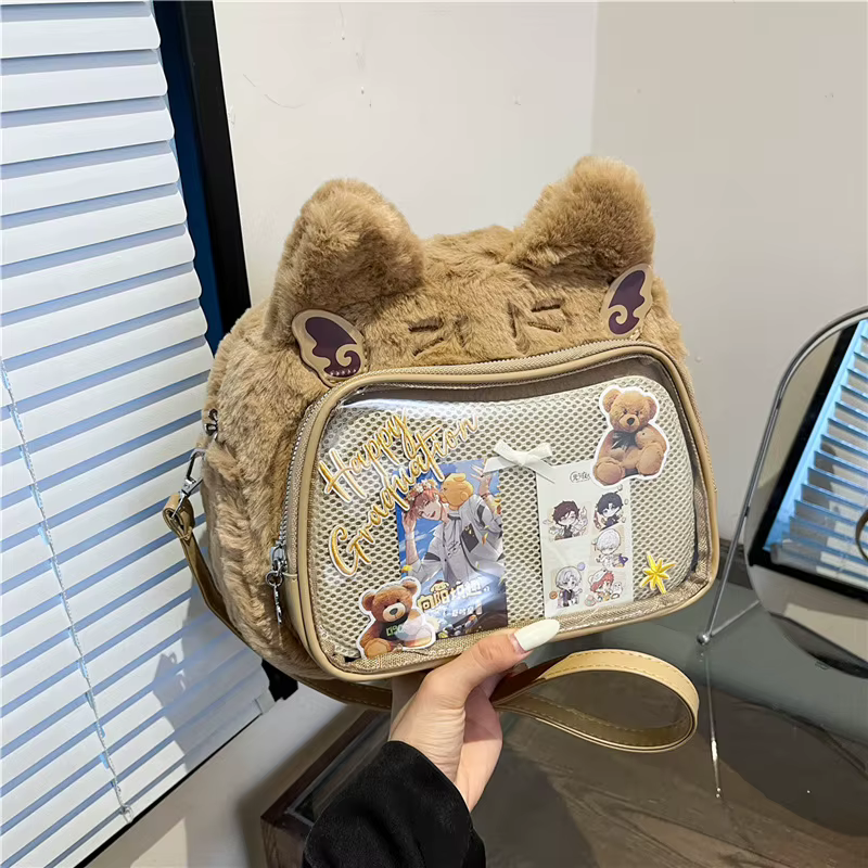 Doux mignon chat rose Mini sac à dos femmes Harajuku esthétique en peluche
