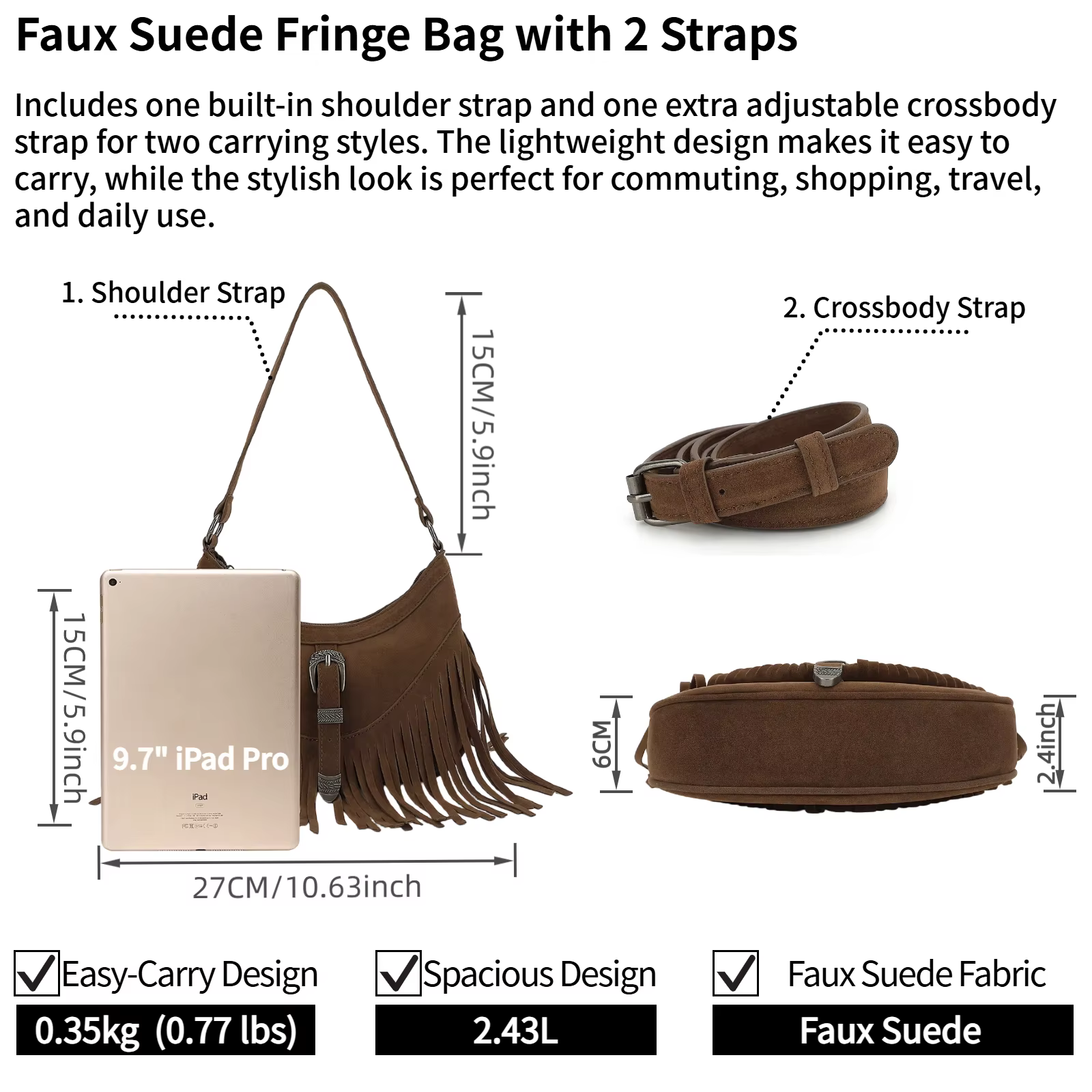 Sac à franges en faux daim pour femmes