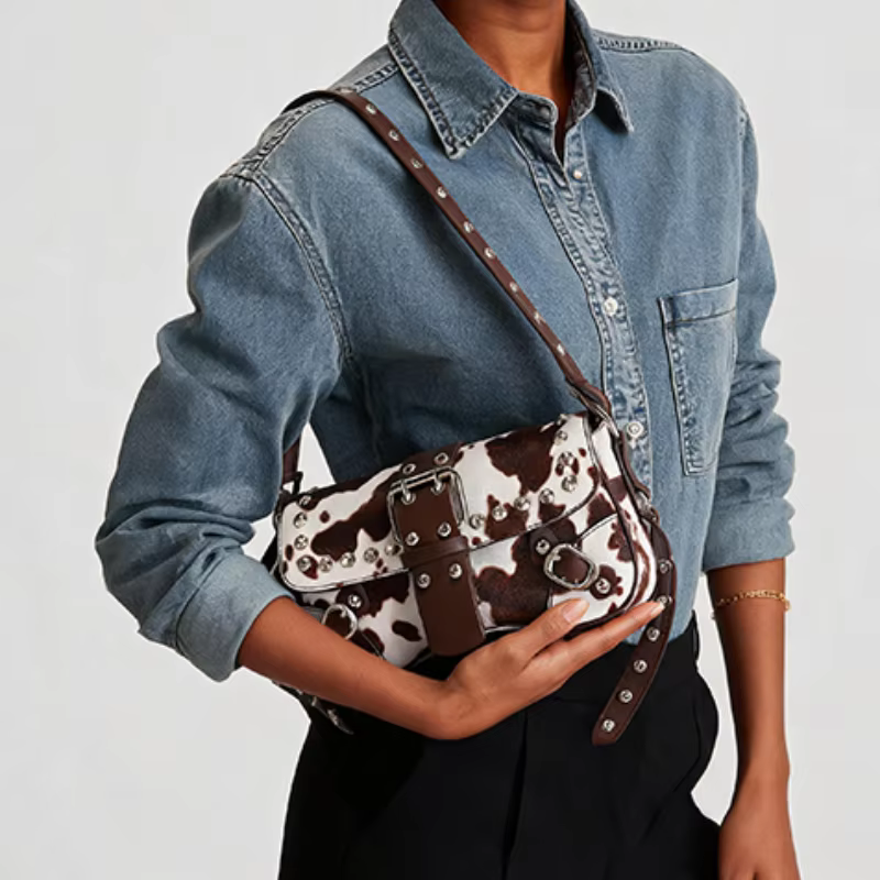 Sac bandoulière en jean à rivets pour femme