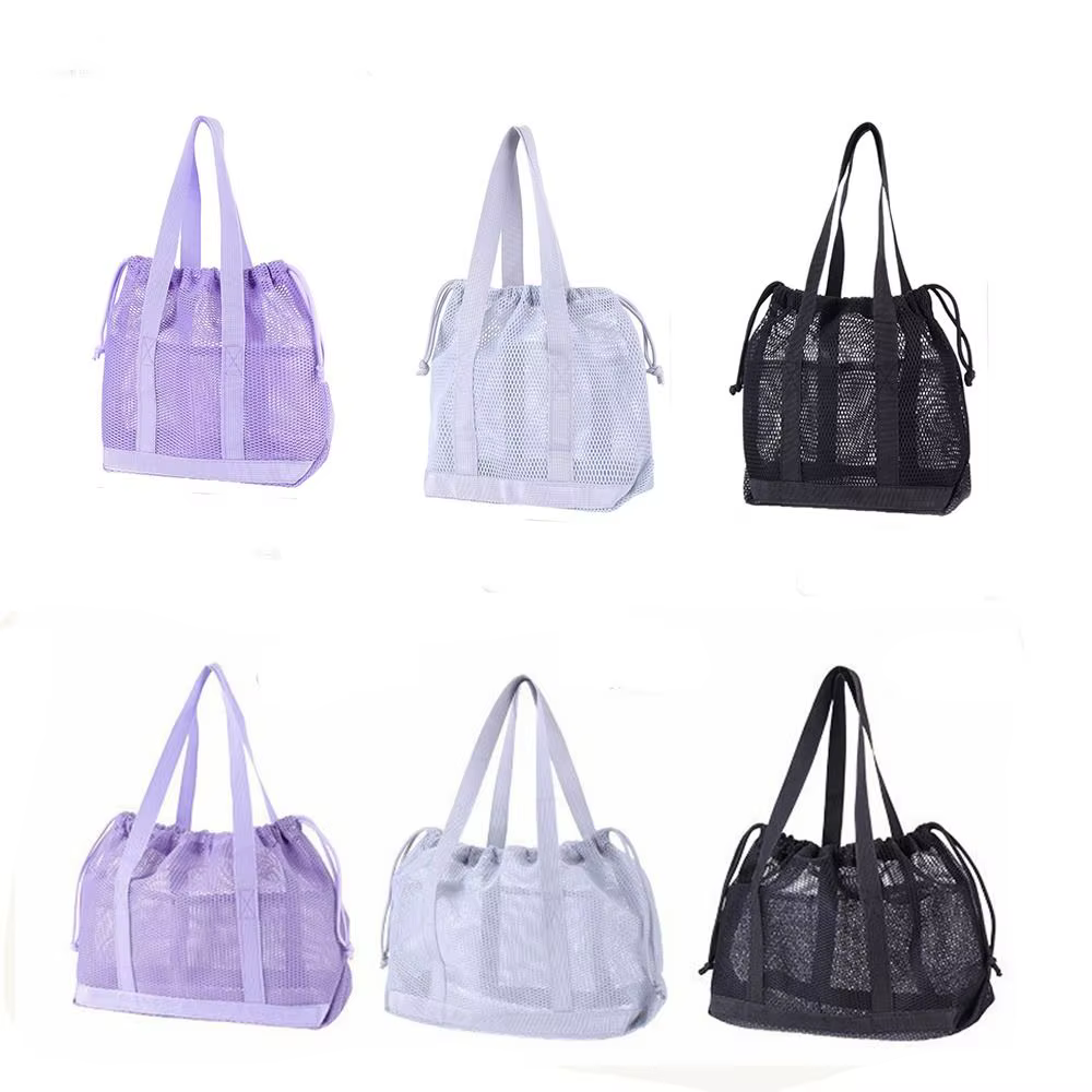 Sac de plage pliable en maille avec cordon de serrage