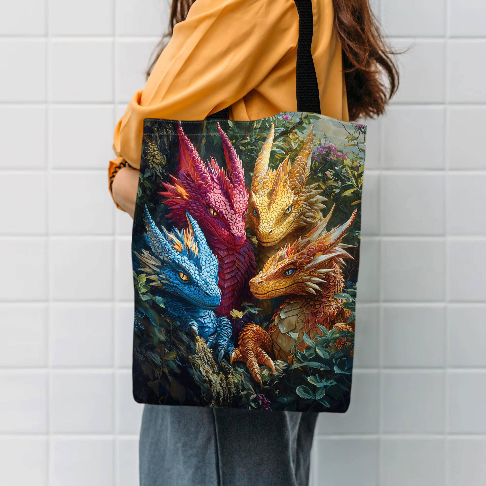 Dragon Lore Bold Fantasy Dragons Sac fourre-tout en polyester durable Sac à bandoulière design à la mode Shopping et usage quotidien Sac à main