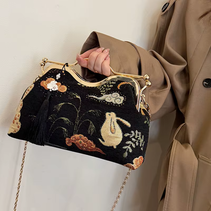 JOinitied-Pochette à franges vintage pour femme