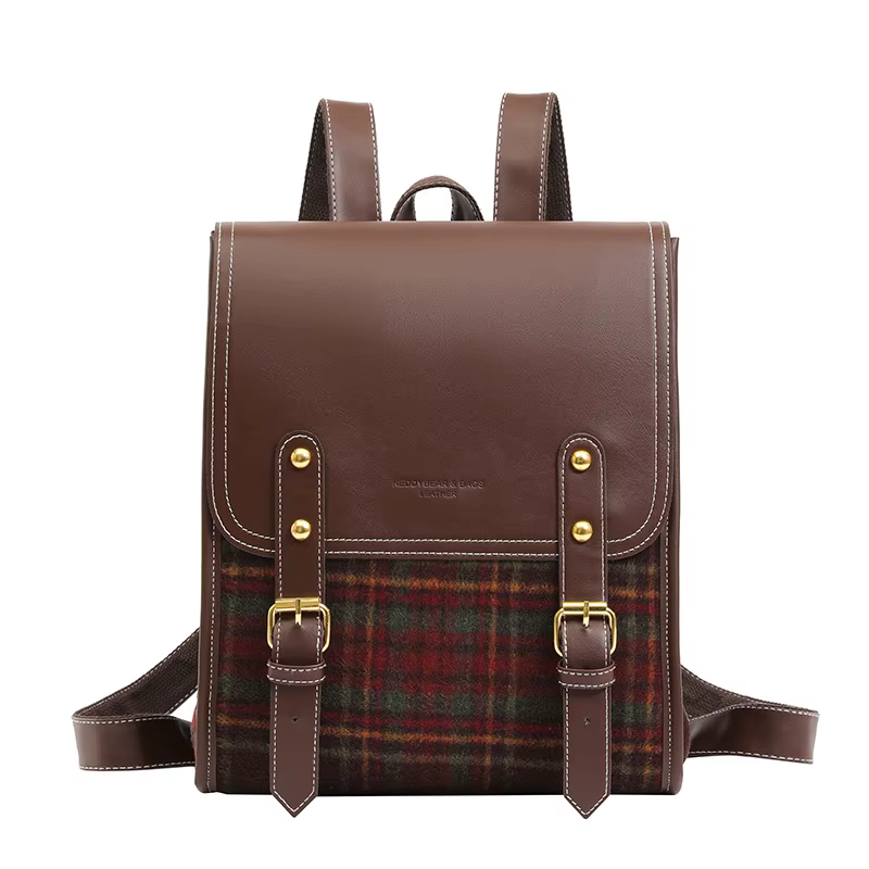 Mode PU Plaid sac à dos personnalité étudiant anglais femme loisirs sport sac à dos pour les adolescentes de l'école filles
