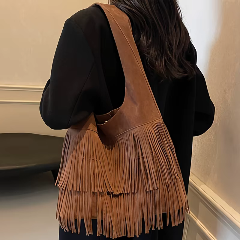 Perfect Lily Sac fourre-tout à pompons pour femme avec fermeture et frange