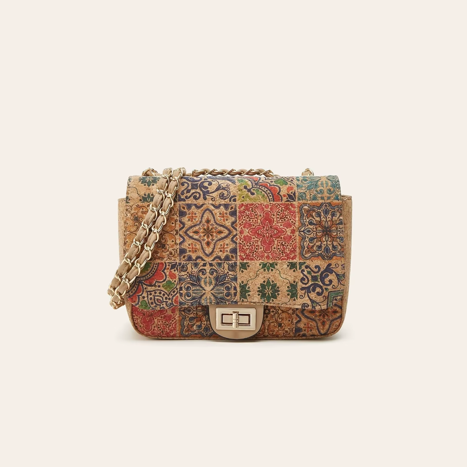 Sac bandoulière en liège imprimé grain de bois style rétro pour femme