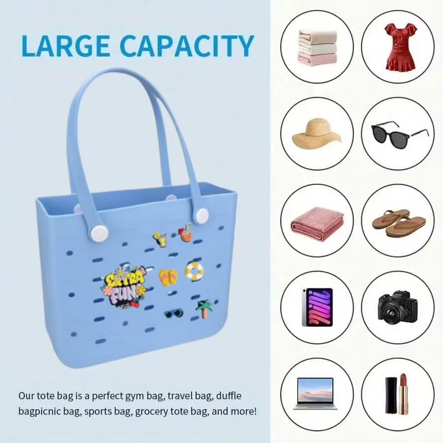 M/L/XL sac de plage mode EVA imperméable en caoutchouc pique-nique panier de rangement voyage Shopping sac à main femmes épaule couleur unie sac fourre-tout