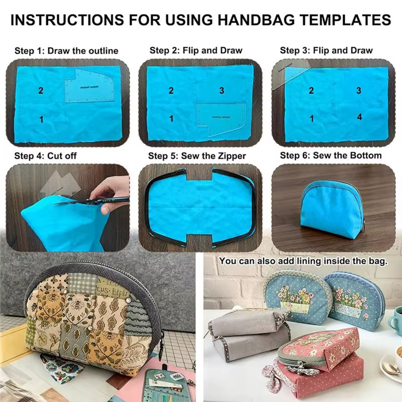 5Pcs Kits de patrons pour sacs carrés pour les amateurs de couture DIY
