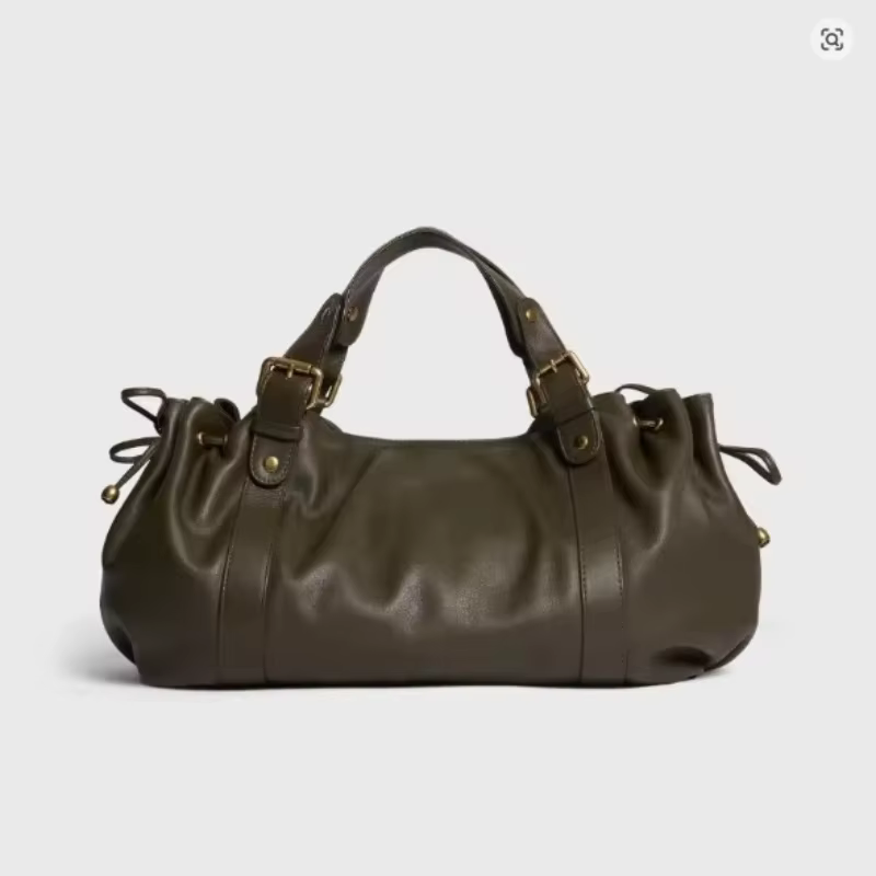 Sac fourre-tout vintage en cuir souple plissé avec cordon de serrage