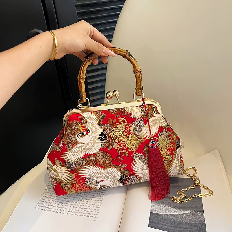 Mini sac à main en bambou brodé pour femme