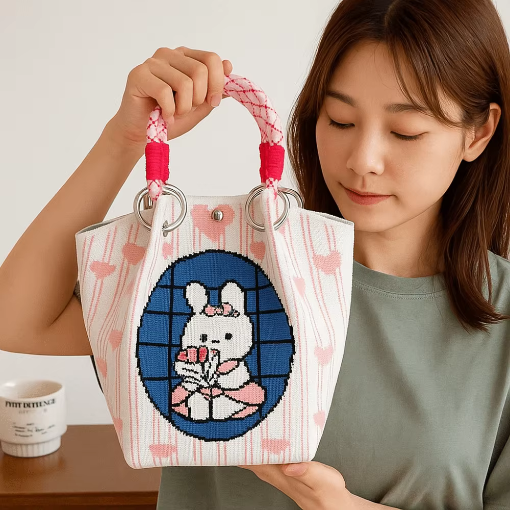 Sac fourre-tout tricoté chat mignon