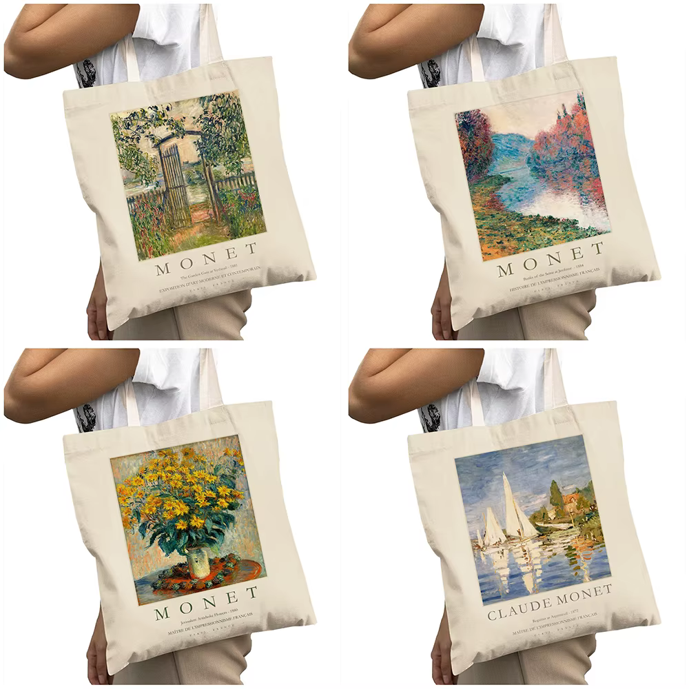 Vintage Claude Monet fille épaule fourre-tout sac à main dame sacs à provisions paysage exposition Art femmes grand sac de shopping 40x45 cm