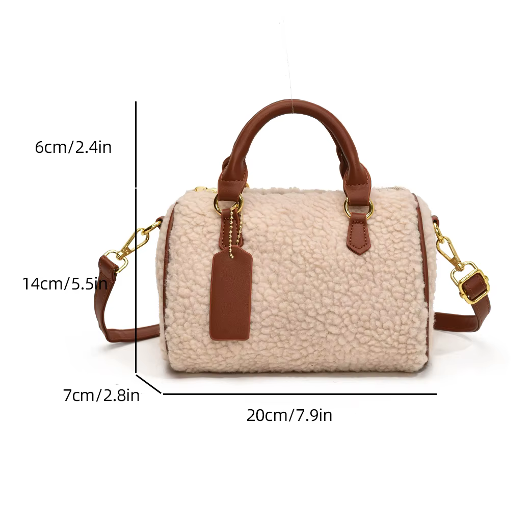 Sac à Main en Fausse Fourrure Beige pour Femme
