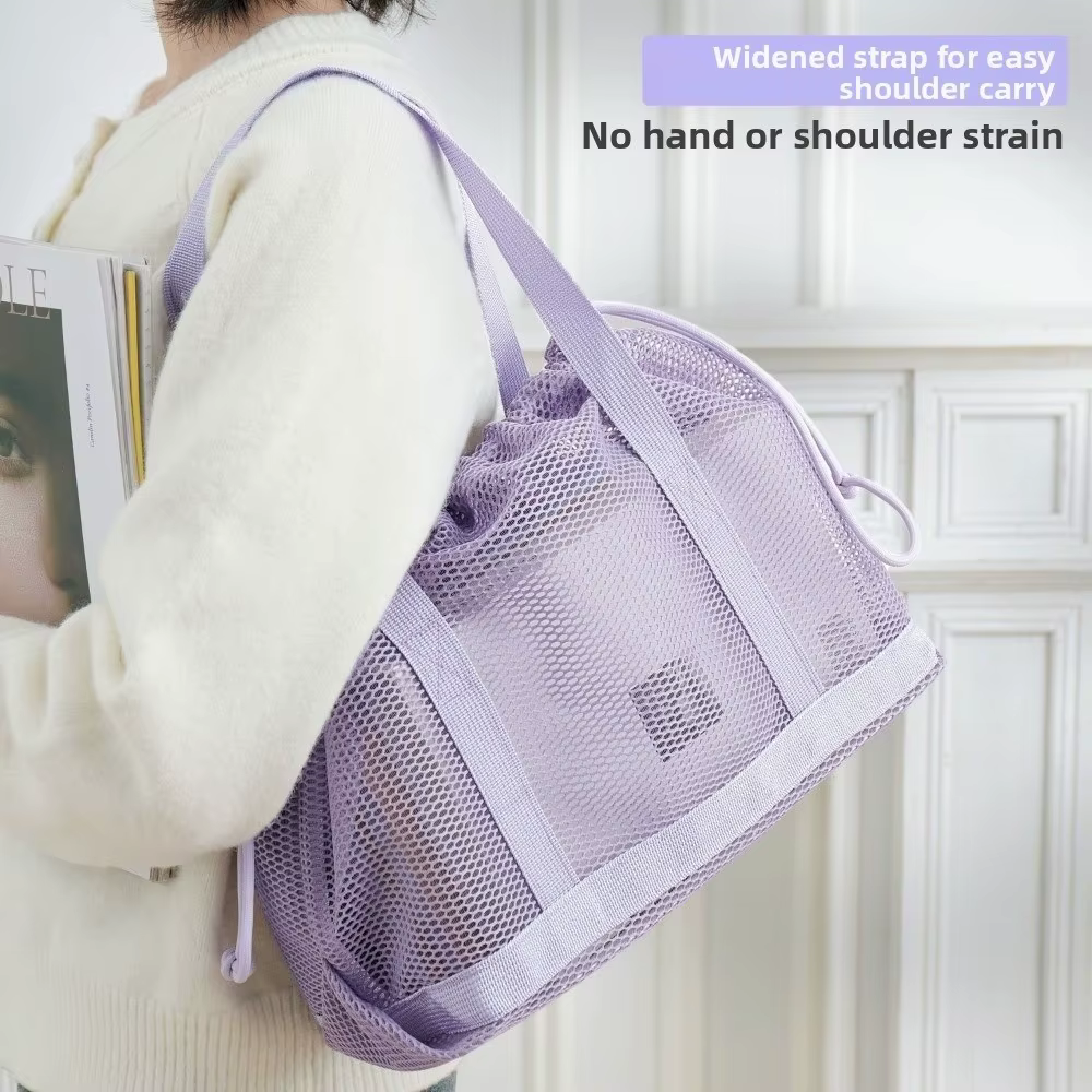 Sac de plage pliable en maille avec cordon de serrage