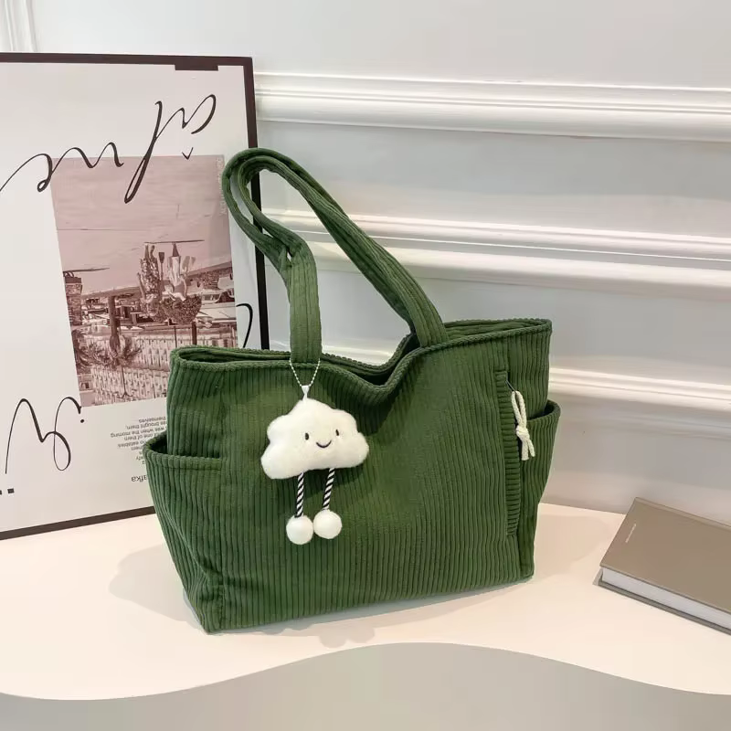 Sac fourre-tout décontracté vintage en velours côtelé pour femme