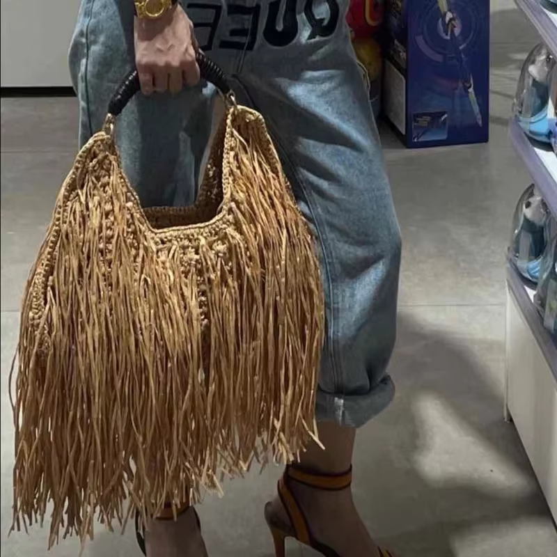 Sac fourre-tout bohème vintage à pompons
