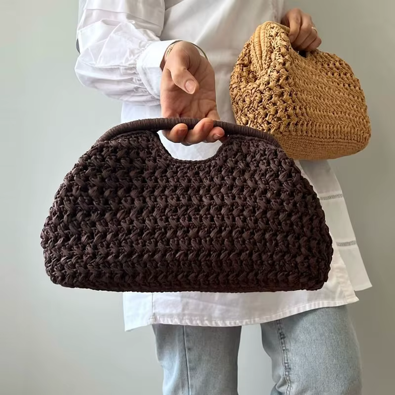 Mode paille pince coquille pochette pour femmes concepteur papier tissé sacs à main décontracté vintage