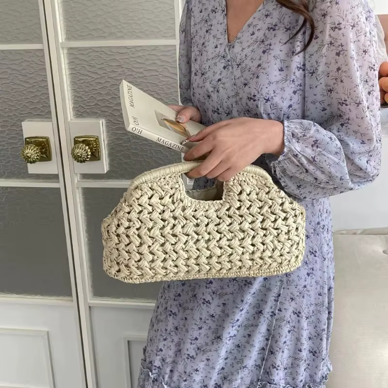 Sac de plage de luxe en paille et rotin pour l'été