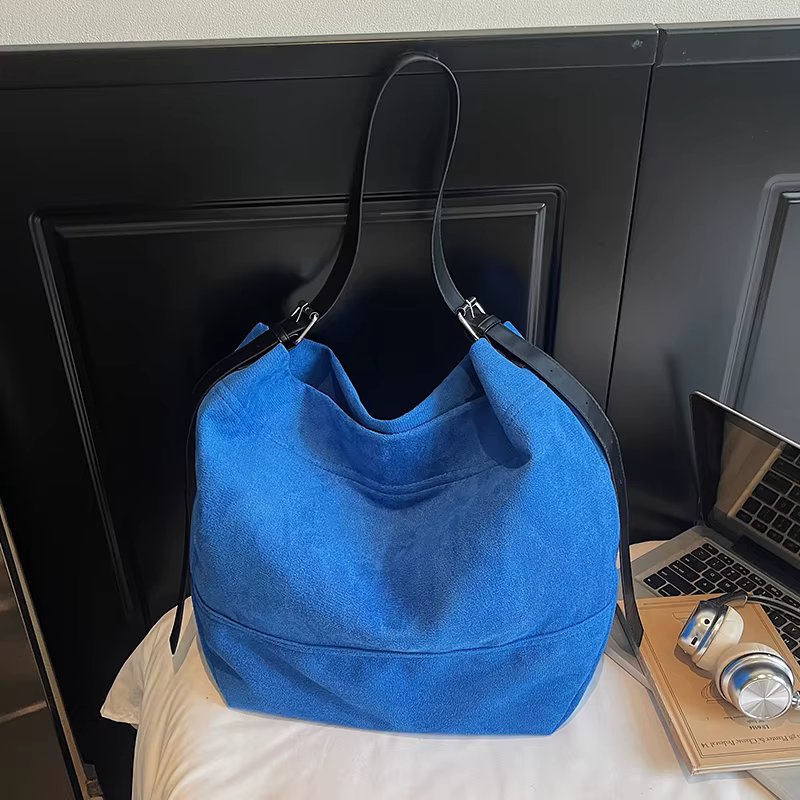 Sac fourre-tout à bandoulière décontracté pour femmes qualité daim couleur Pure grande capacité Shopper