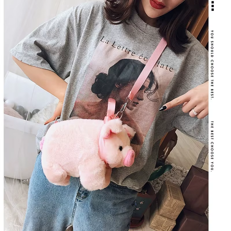 Sac en peluche porcelet rose Version coréenne grande capacité dame sac à bandoulière dessin animé Ins mignon poupée sac