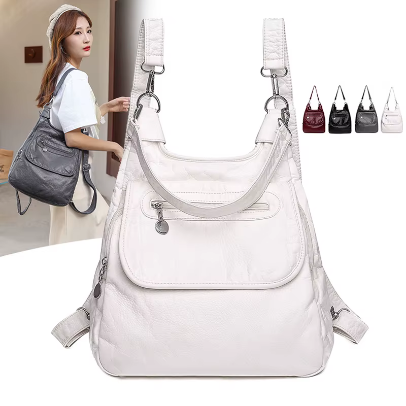 Sacs à dos blancs en cuir PU doux lavé