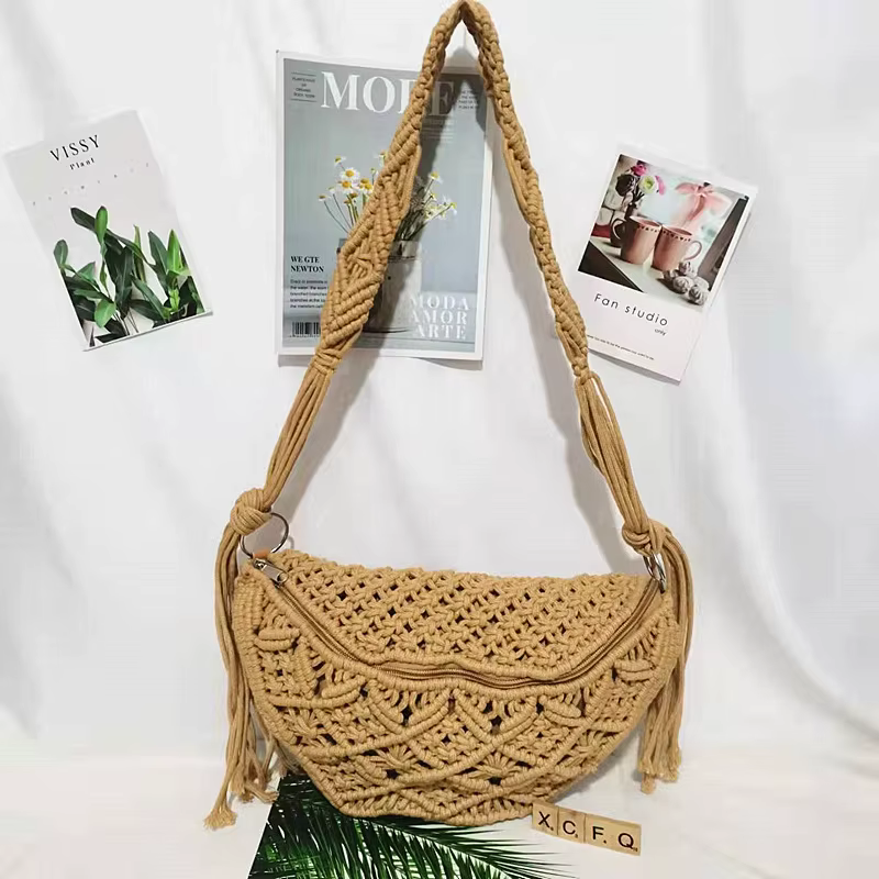 Sac de plage bohème d'été tissé à la main avec glands