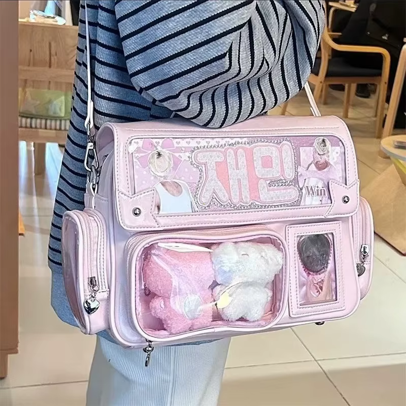 Nouveau Y2K mignon Ita sac Harajuku fille poche transparente grande capacité sac à bandoulière Lolita bricolage Badge