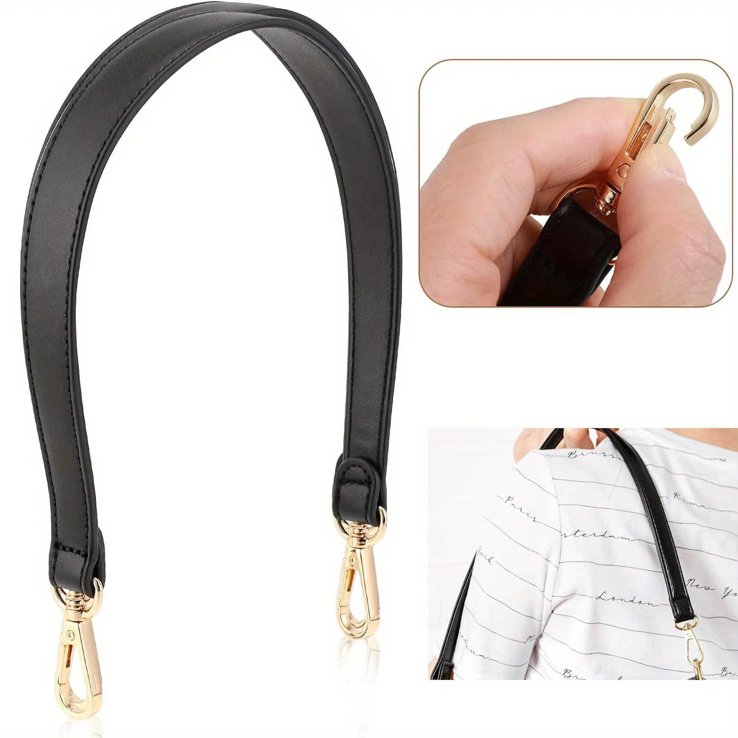 Sangle de sac à bandoulière en cuir noir