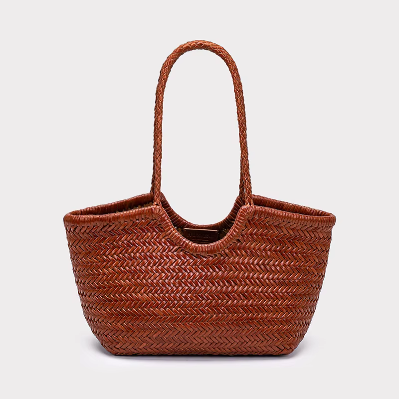 Sac fourre-tout en cuir véritable tressé à la main pour femme