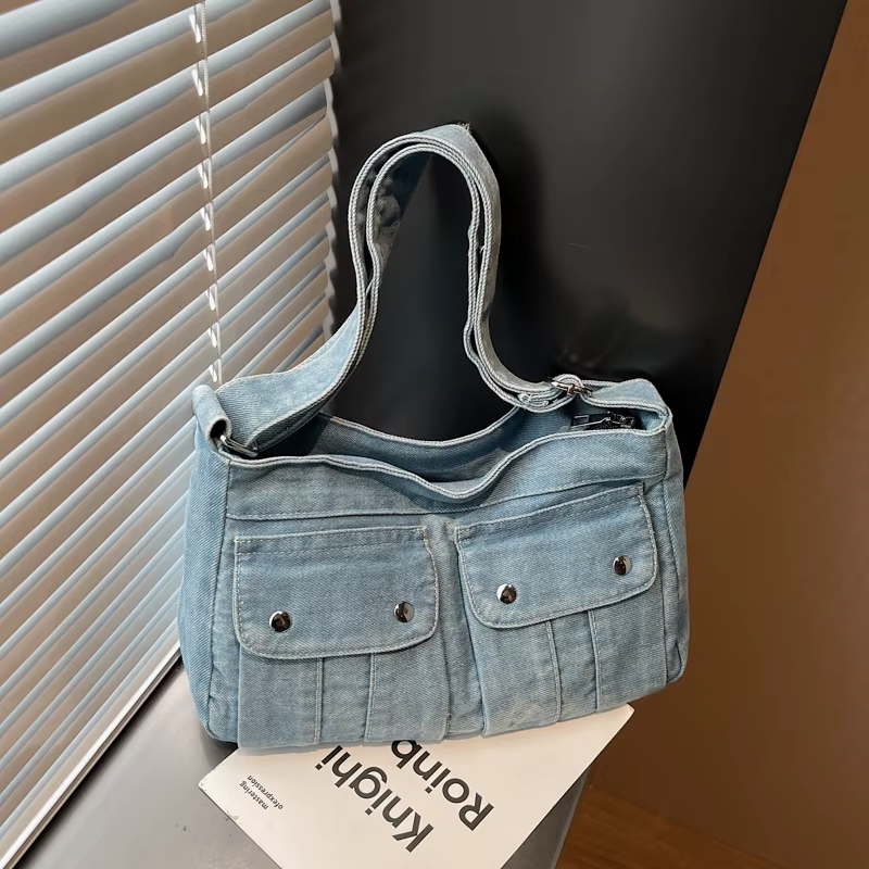 Sacs à bandoulière en Denim avec fermeture éclair