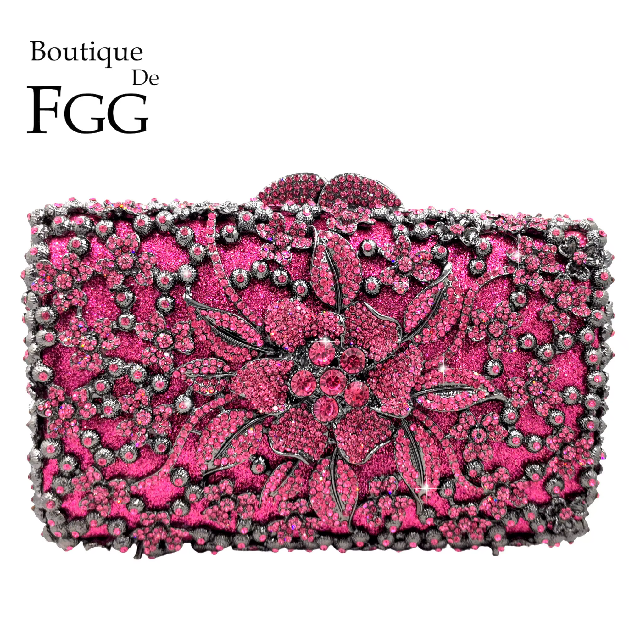 Pochette de Soirée Fuchsia FGG en Strass pour Femme