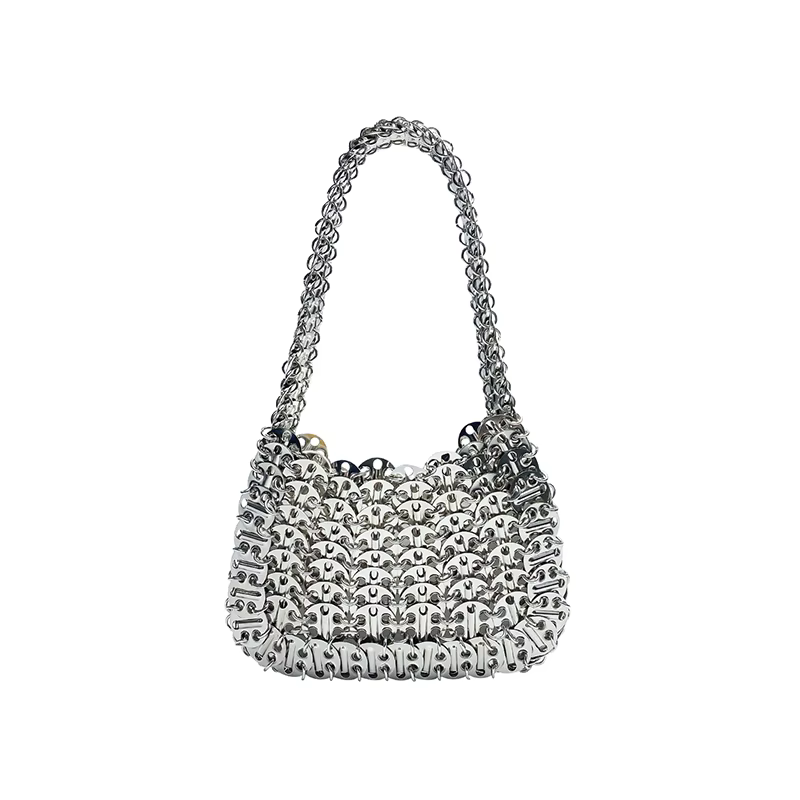 Vintage européen et américain brillant métal paillettes petit sac carré à la main perle tissage dîner sac