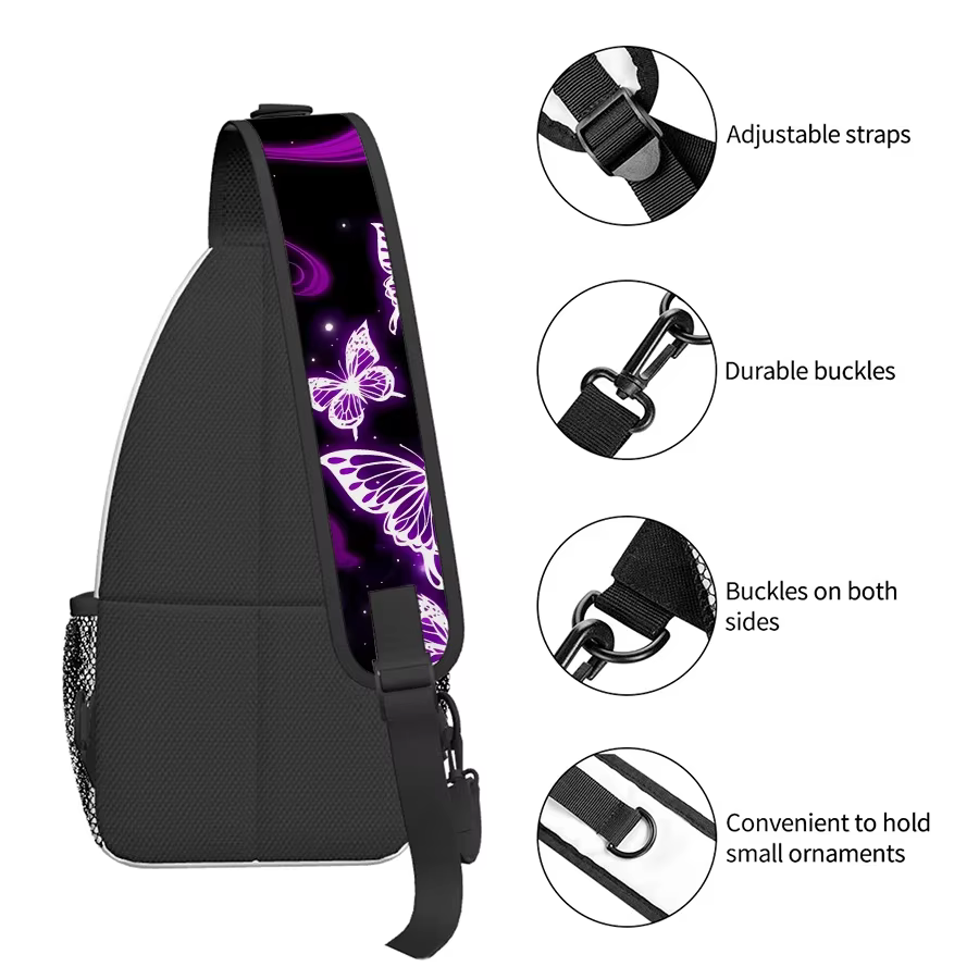 Petit sac de poitrine papillon violet pour hommes et femmes