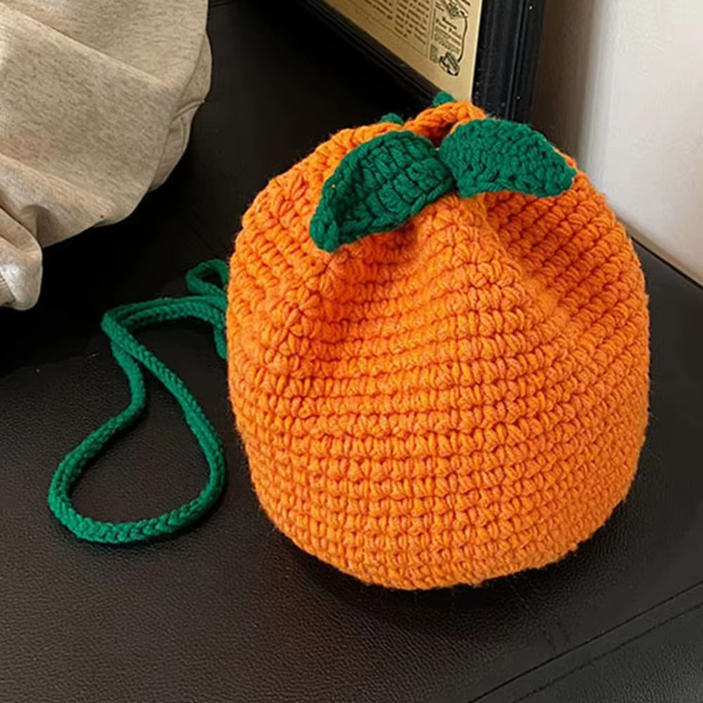 Sac à bandoulière crocheté en forme d'oranger pour femmes
