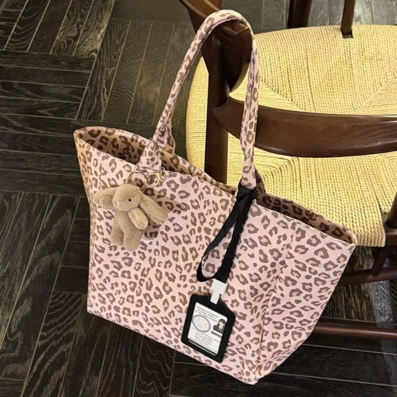 Sac fourre-tout en toile imprimé léopard rose