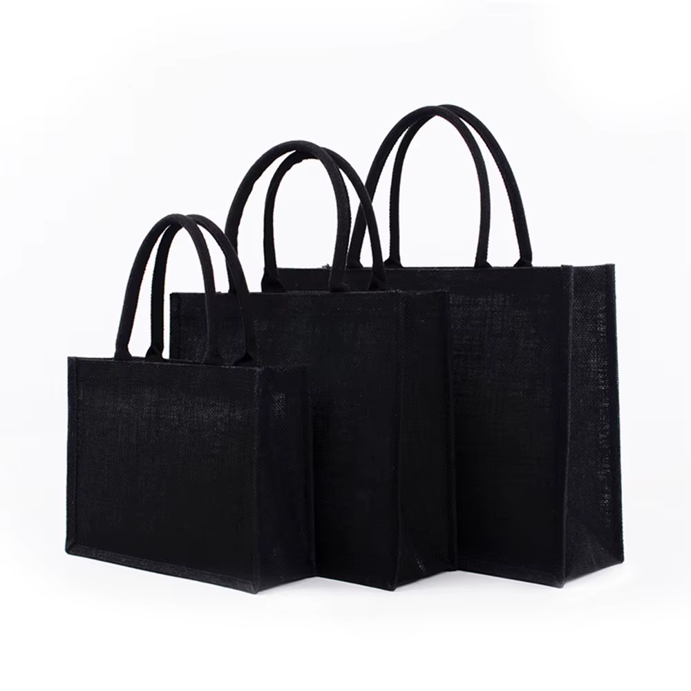 Grand sac fourre-tout en toile de jute noire