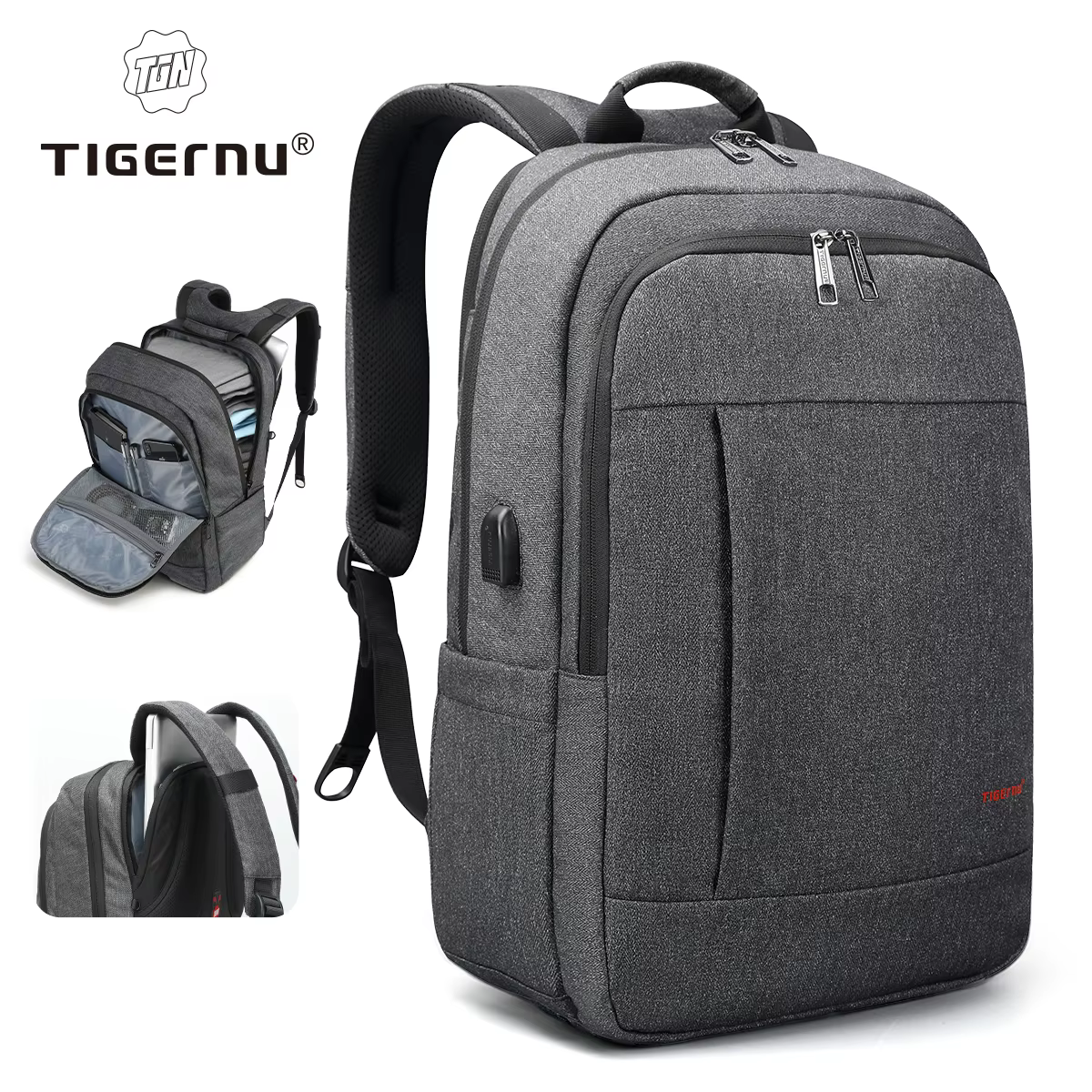 Tigernu-Sac à dos antivol avec chargement USB pour femme