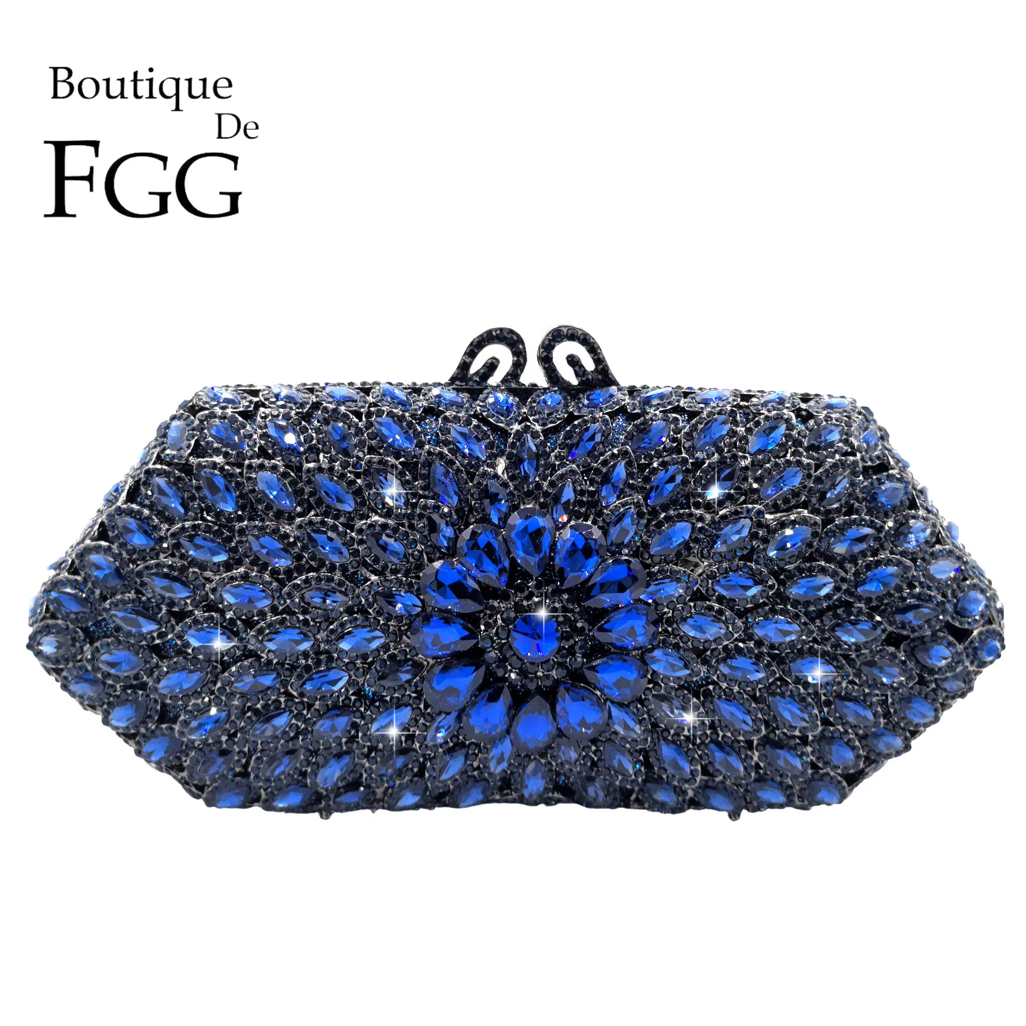 Boutique de FGG Sacs à main de soirée en cristal bleu marine
