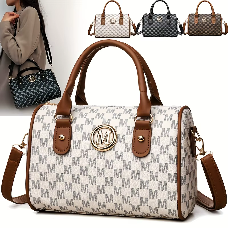 Women Alphabet Shoulder Bag with Golden "M" Logo