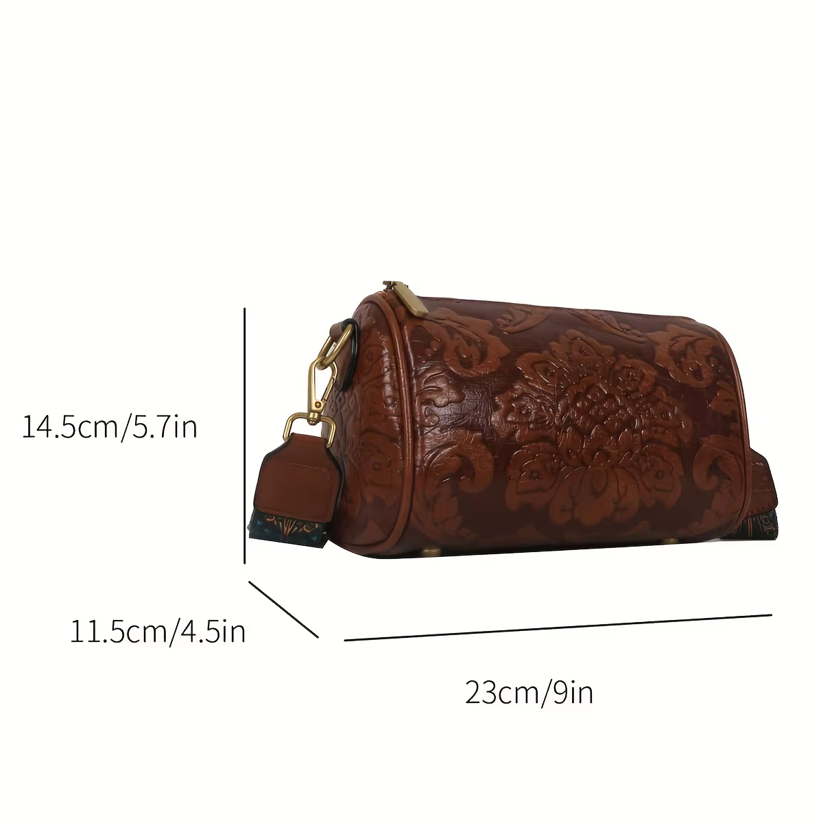 Retro Embossed Flower Leather Shoulder Bag