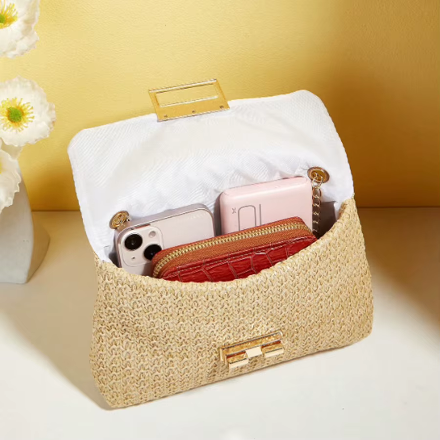 Sac à main pour femme en paille tressée de style rétro tendance