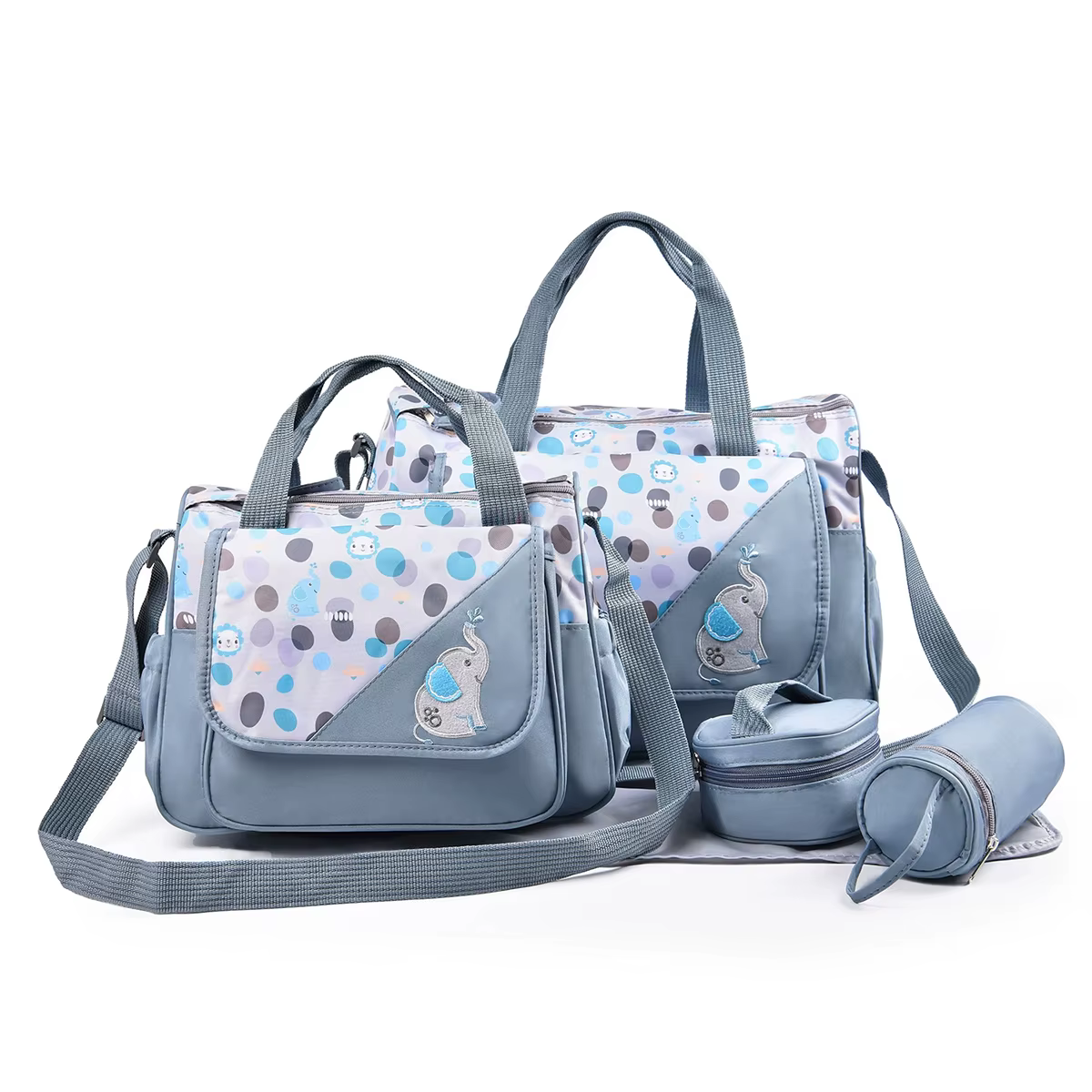 Ensemble de cinq pièces de sac de maman à une épaule à motif de dessin animé imprimé à la mode ; Sac