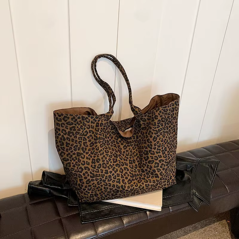 Nouveau sac fourre-tout en toile style décontracté grande capacité imprimé léopard