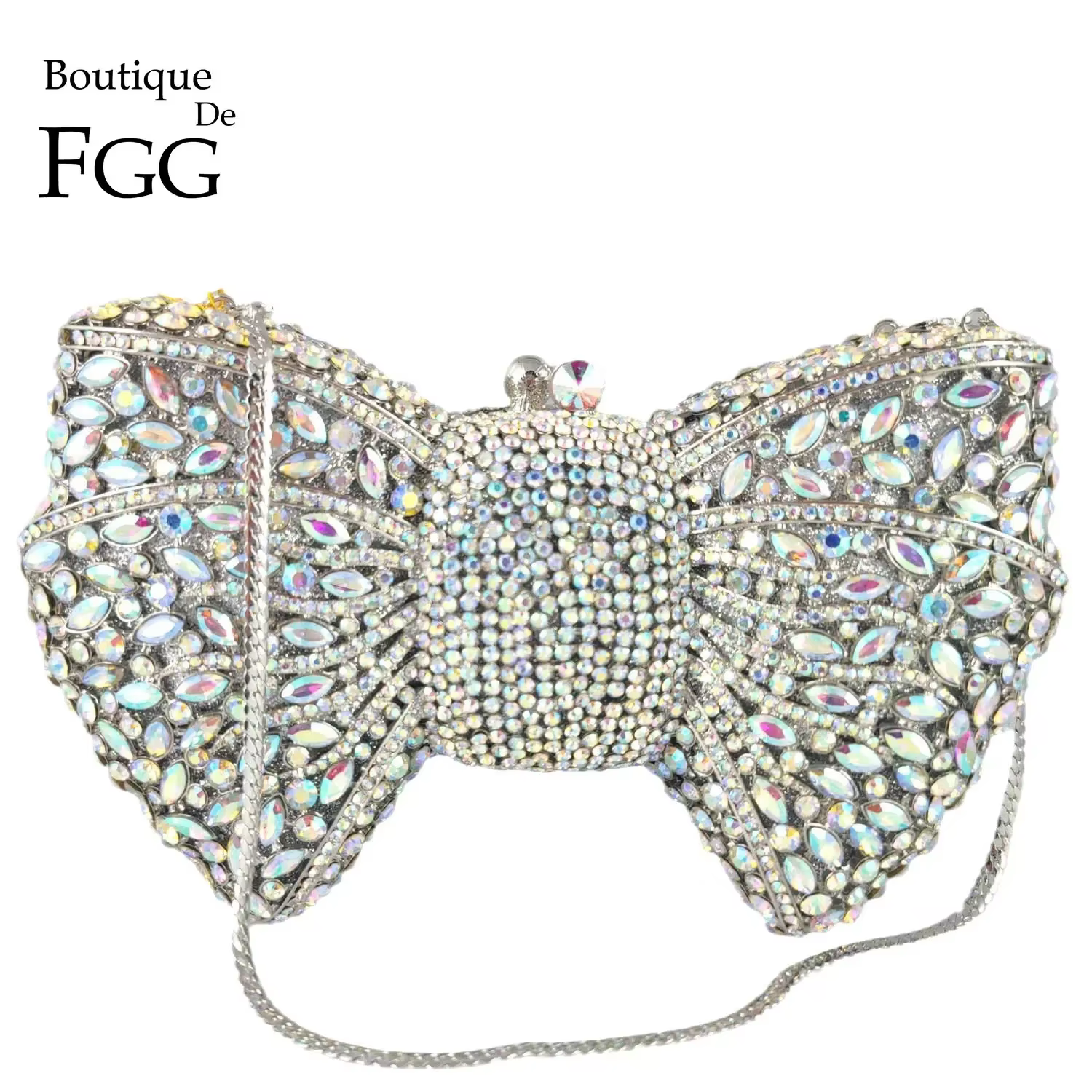 Boutique De FGG argent Bow strass pochette pour femmes sac à main De soirée et sac