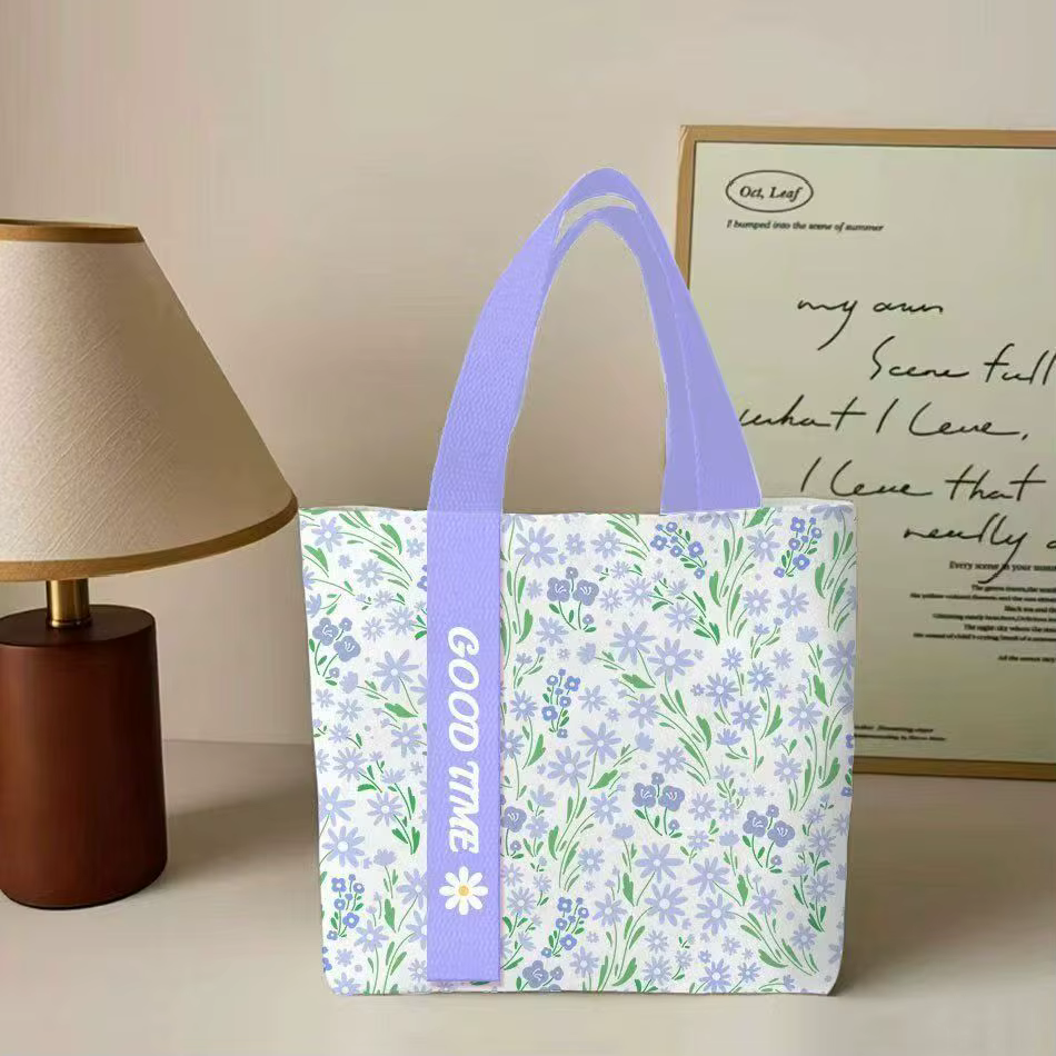 Sac en toile à fleurs violettes – Sac à bandoulière décontracté de grande capacité