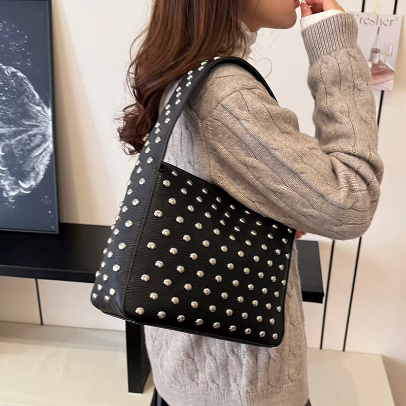 RiSALE-Sac à Main à Bandoulière de Style Punk Noir