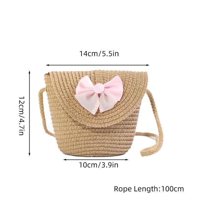 Sacs de paille à nœud rose pour filles