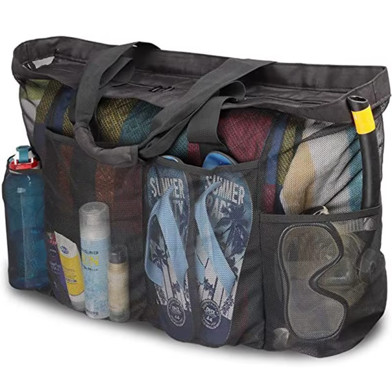 Sac fourre-tout de plage à capacité géante | Conception pliable légère et imperméable avec poches zippées