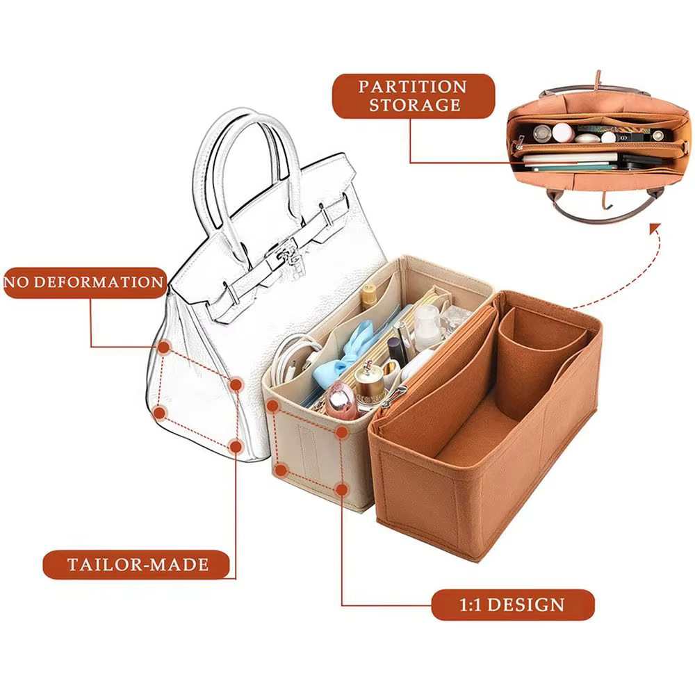 Nouveau organisateur de sac multi-poches pour Birkin25/30/35 sac intérieur sac de rangement sac à main en feutre insérer sac doublure sac