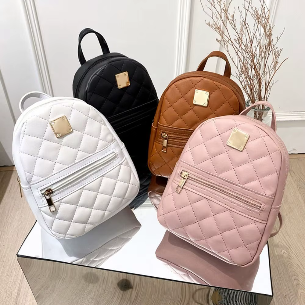 Mini Lingge broderie petit sac à dos mode couleur unie fermeture éclair femmes sac à bandoulière grande capacité en cuir PU voyage sac à dos