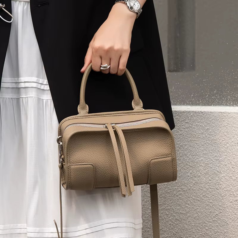 Sac Boston Mini en Cuir de Vachette Véritable pour Femme